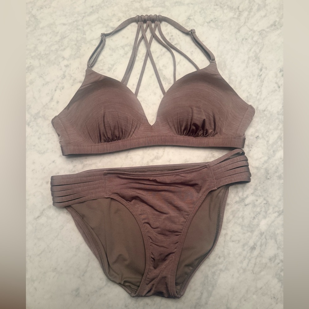 Athleta Brown Strappy Bikini Set